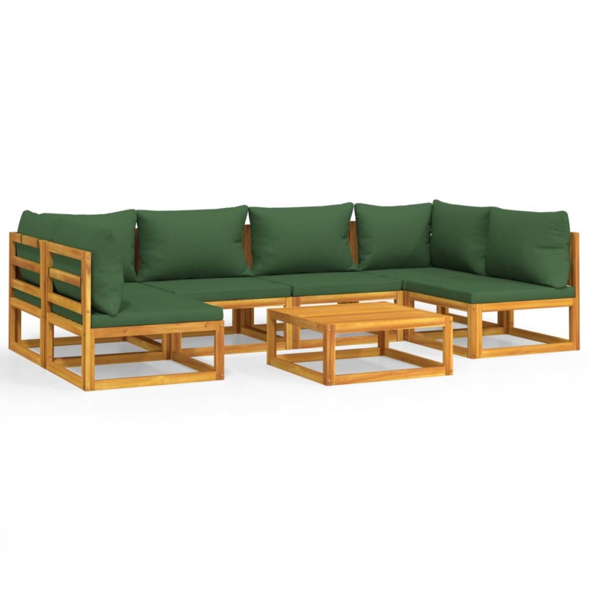 Juego muebles de jardín 7 piezas madera maciza y cojines verdes