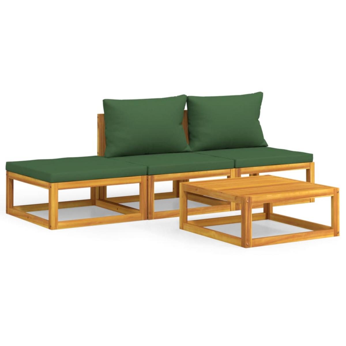 Juego muebles de jardín 4 piezas madera maciza y cojines verdes