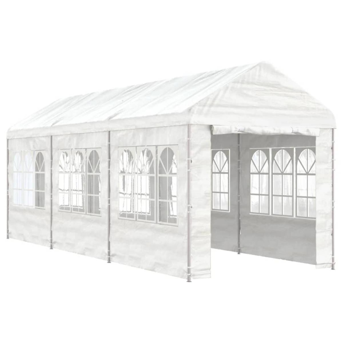 Cenador con techo polietileno blanco 6,69x2,28x2,69 m