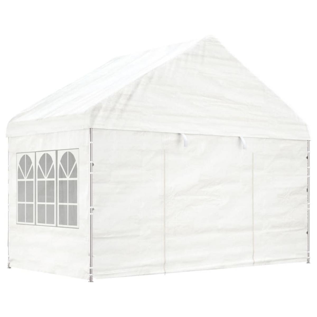 Cenador con techo polietileno blanco 20,07x4,08x3,22 m