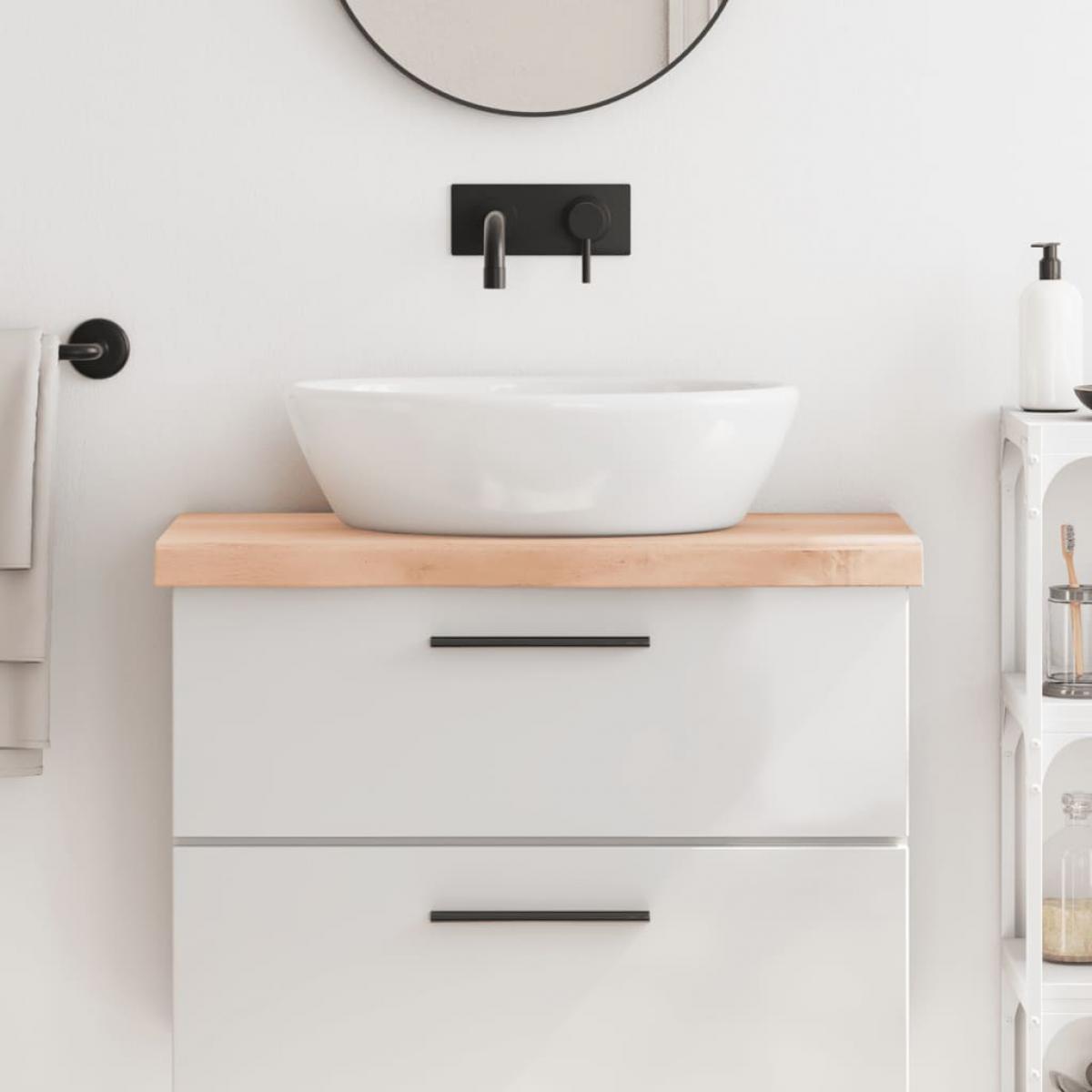 Encimera de baño madera maciza sin tratar 80x30x(2-6) cm