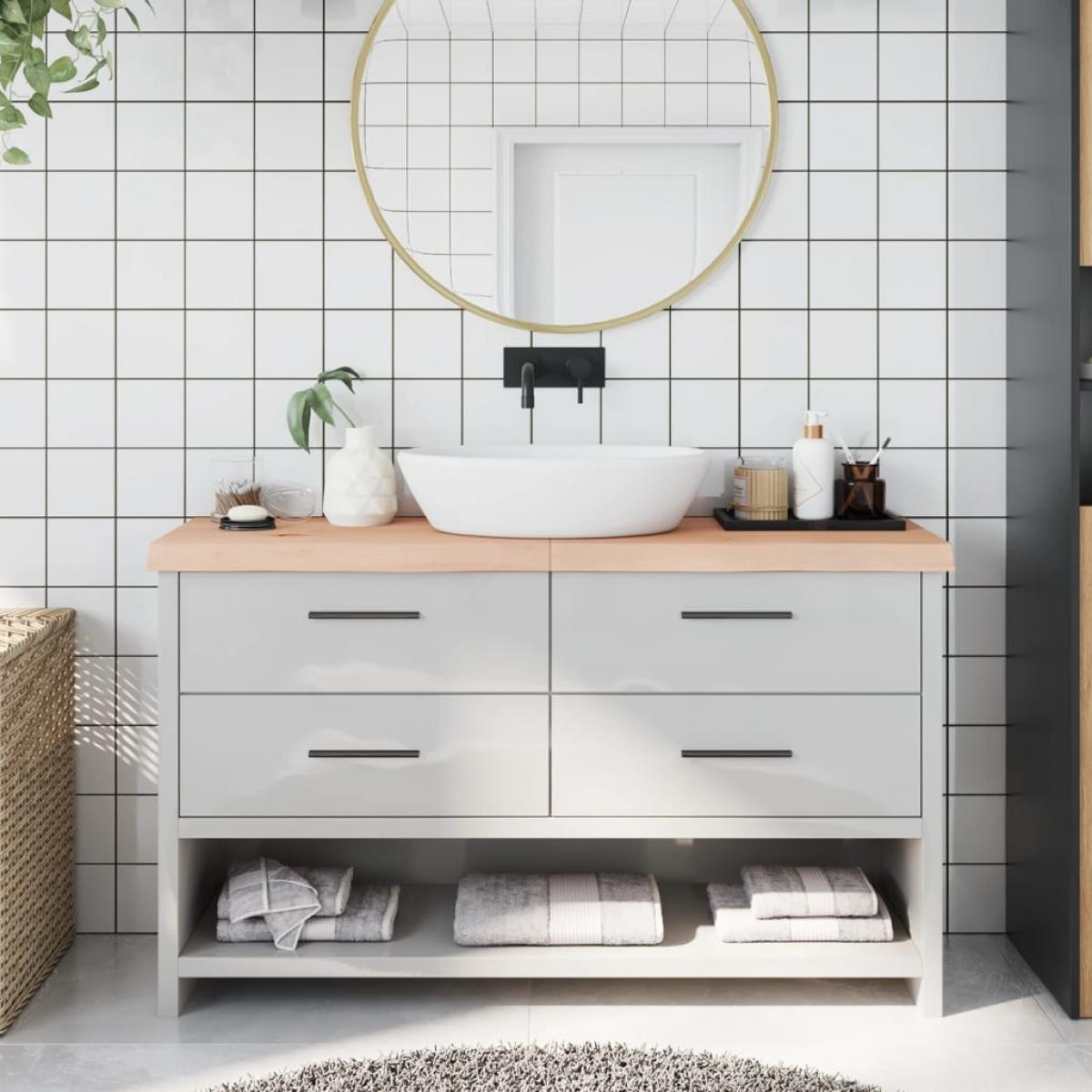 Encimera de baño madera maciza sin tratar 140x30x(2-6) cm