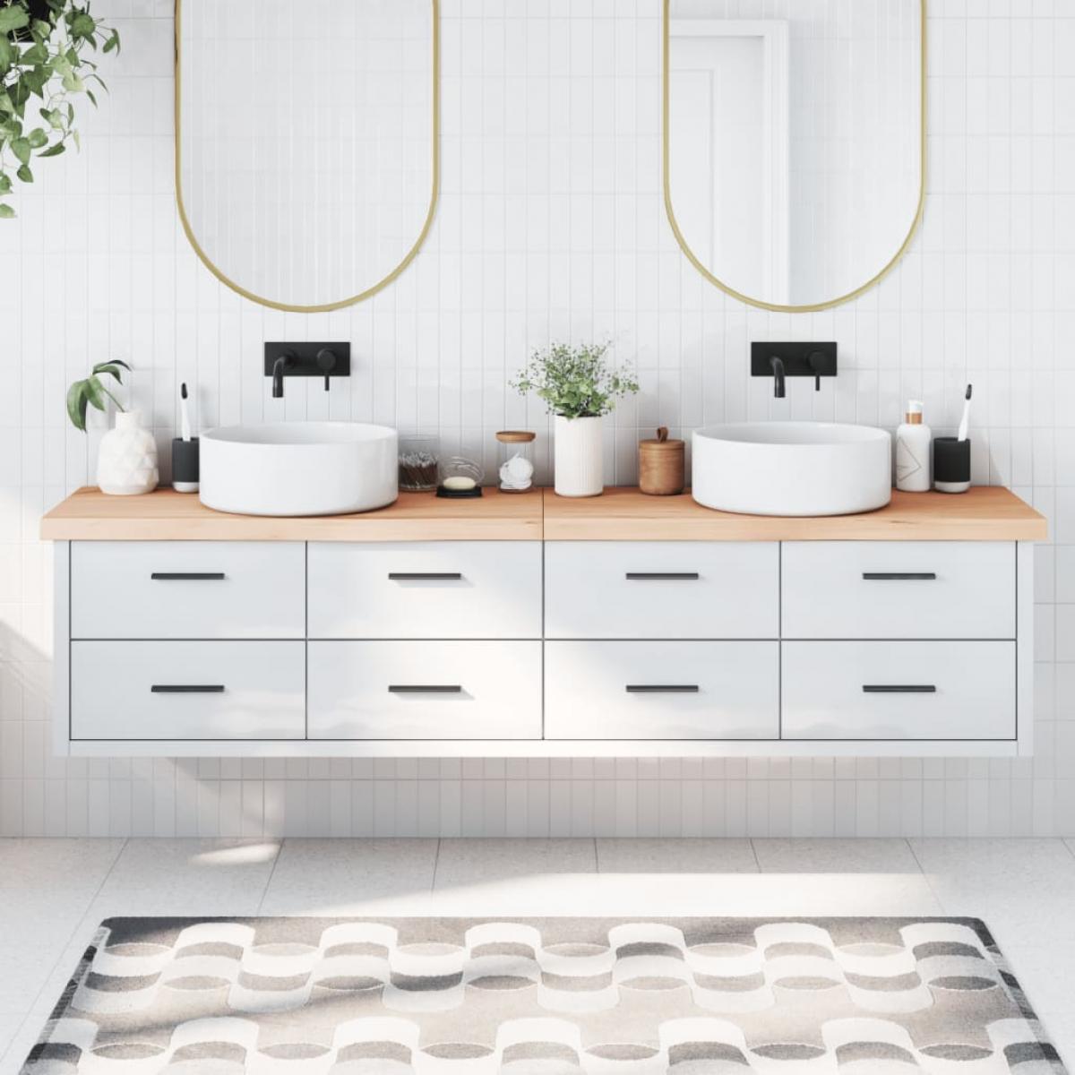 Encimera de baño madera maciza sin tratar 220x50x(2-6) cm