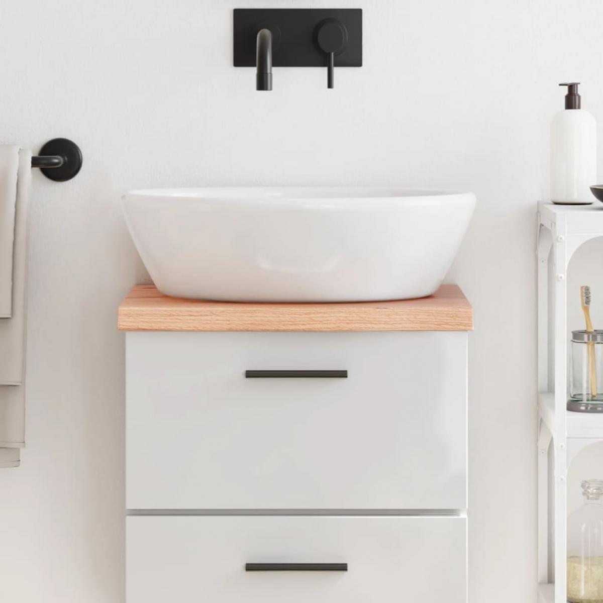 Encimera baño madera maciza tratada marrón claro 40x30x(2-4) cm