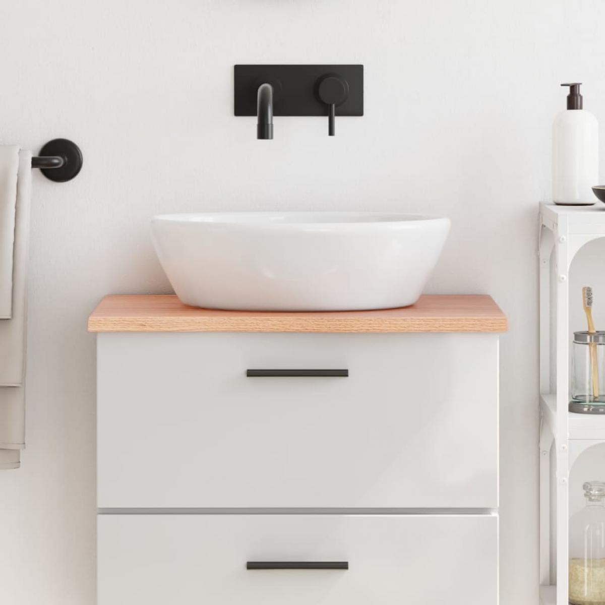 Encimera de baño madera maciza tratada marrón claro 60x30x2 cm