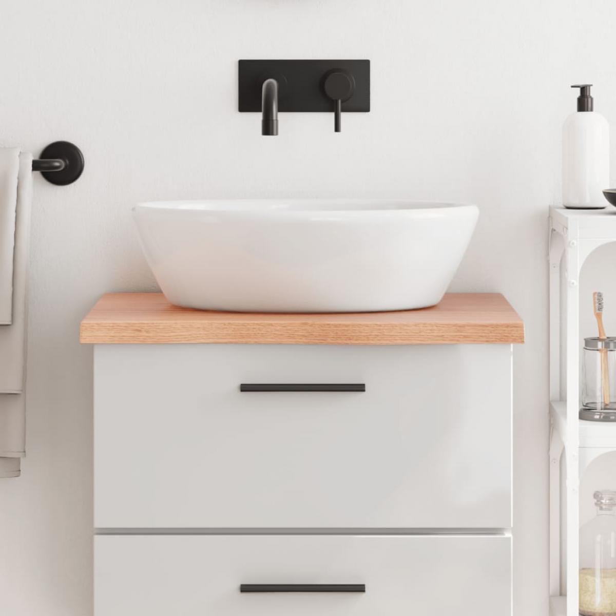 Encimera baño madera maciza tratada marrón claro 60x50x(2-4) cm