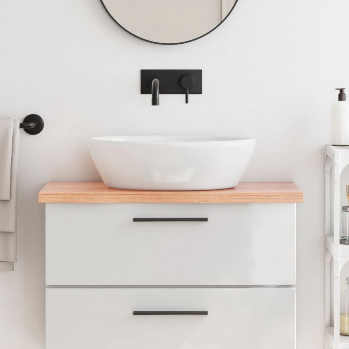 Encimera baño madera maciza tratada marrón claro 80x40x(2-4) cm