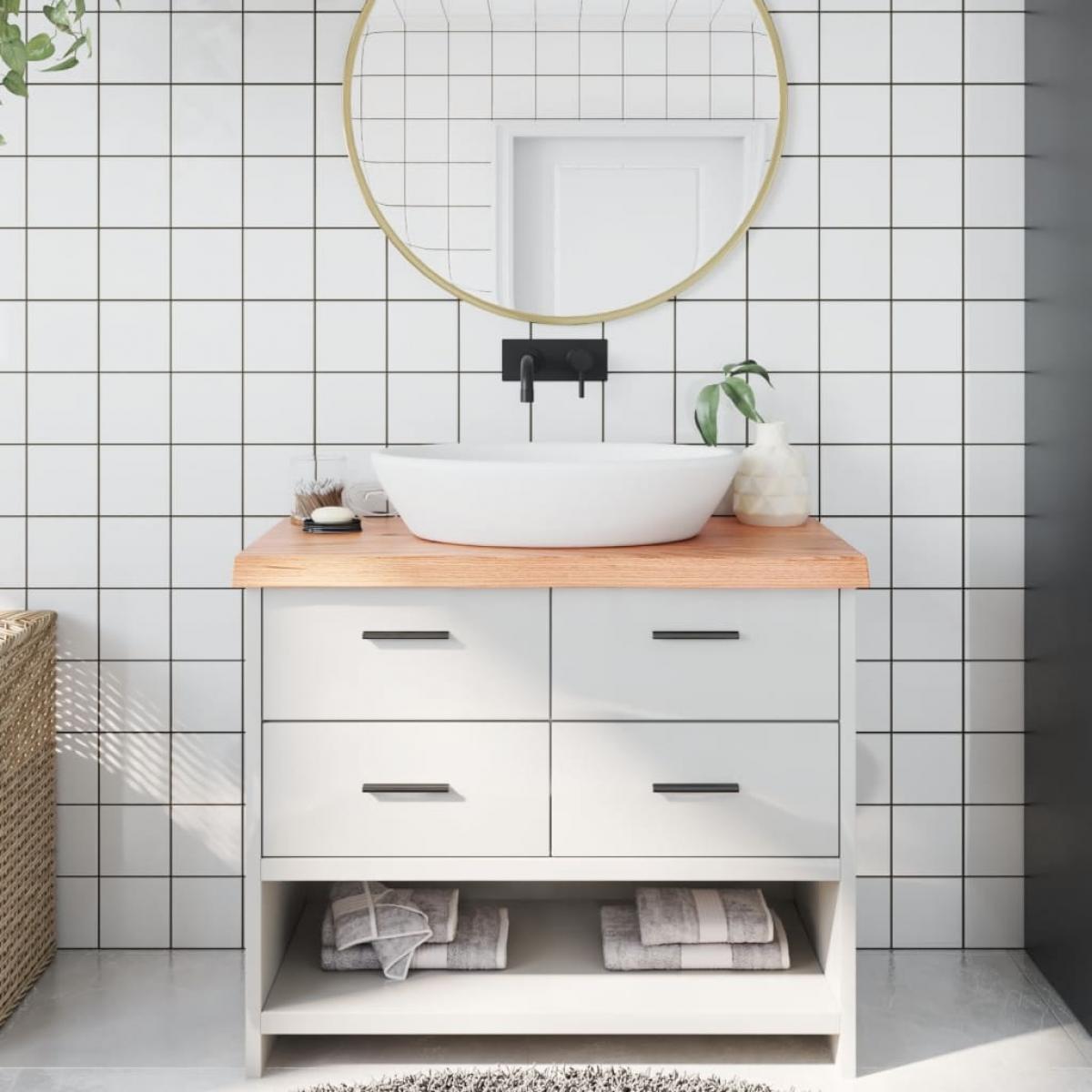 Encimera baño madera maciza tratada marrón claro 100x60x(2-6)cm