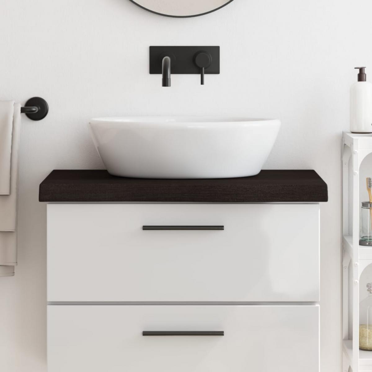 Encimera baño madera maciza tratada marrón oscuro 80x30x(2-6)cm