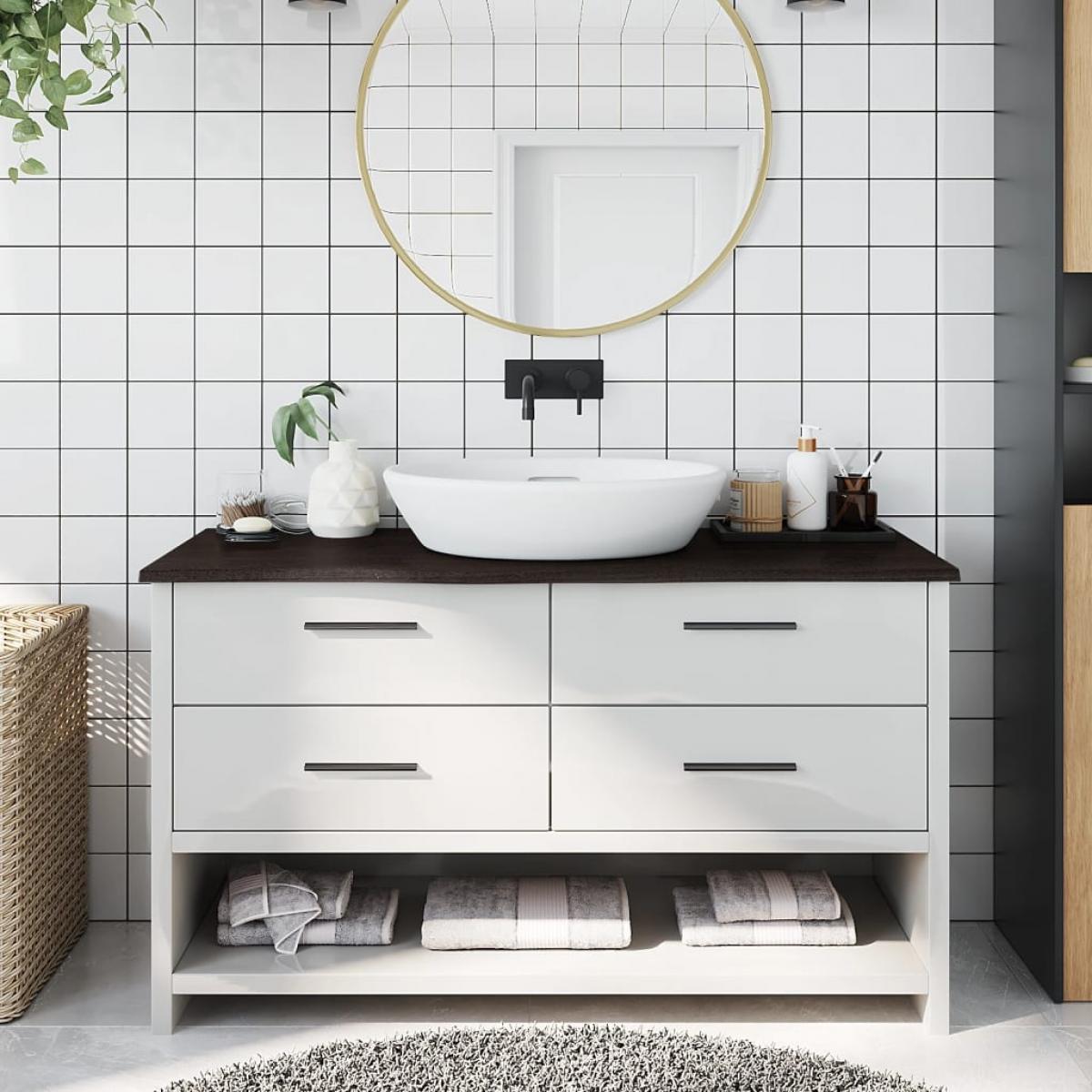 Encimera baño madera maciza tratada marrón oscuro 100x40x2 cm