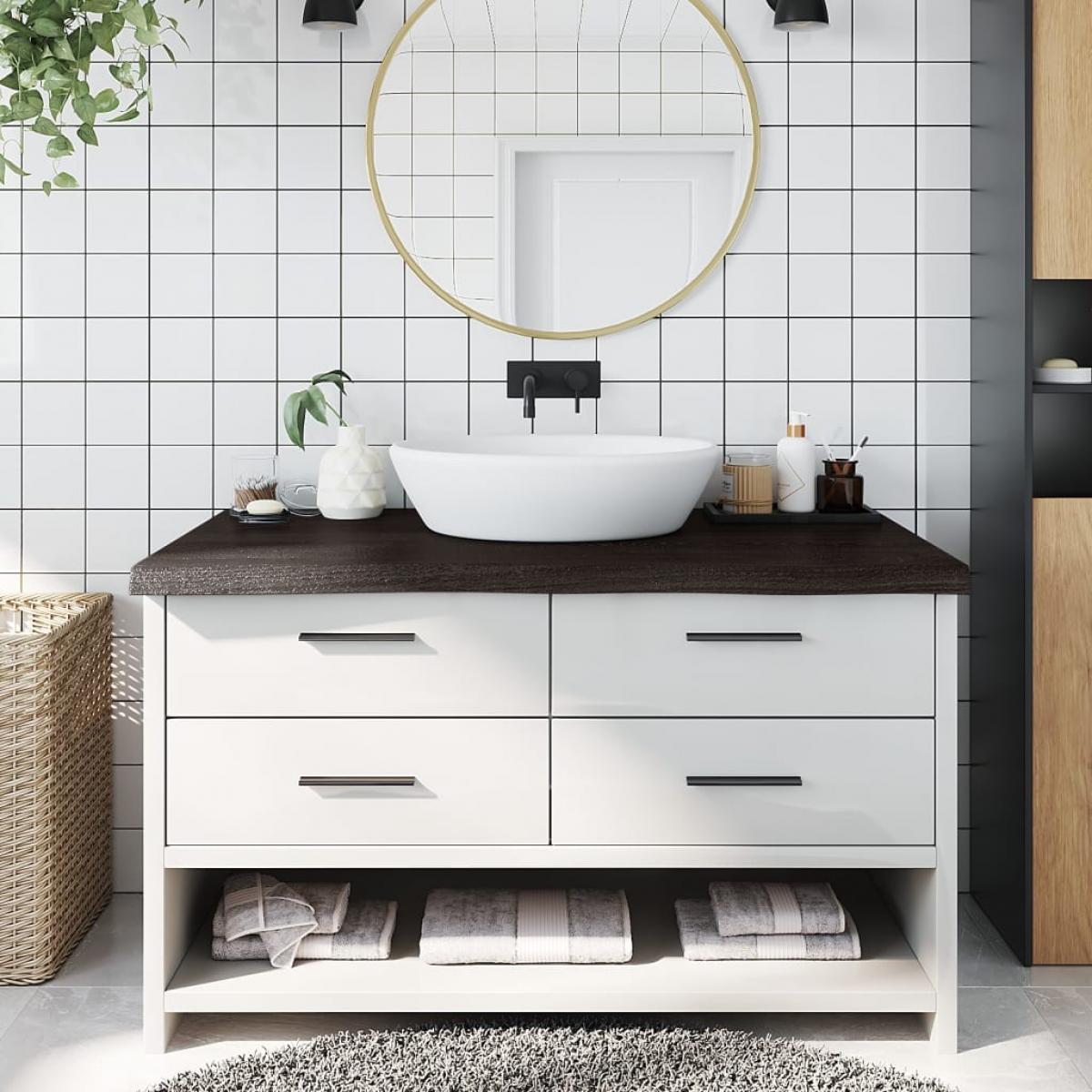 Encimera de baño madera tratada marrón oscuro 100x60x(2-6) cm