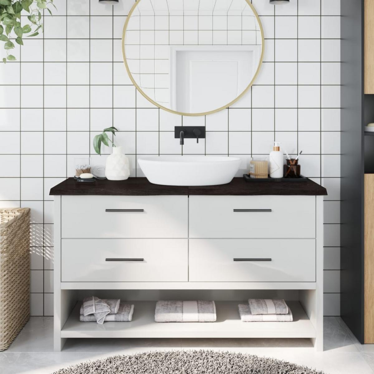Encimera de baño madera tratada marrón oscuro 140x50x(2-4) cm
