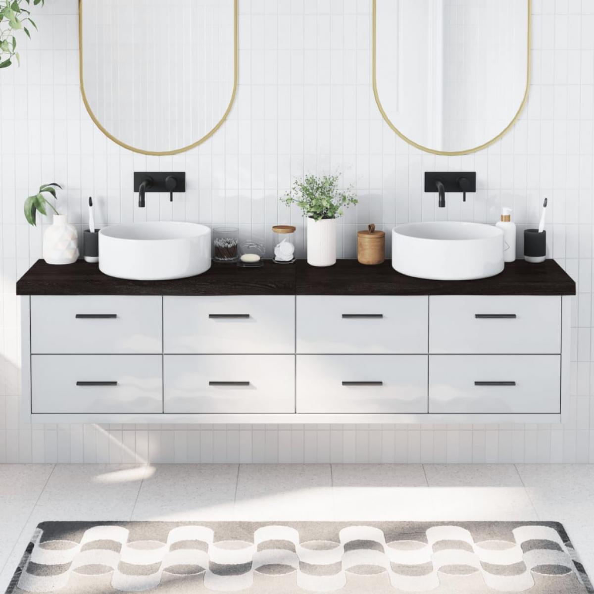 Encimera de baño madera tratada marrón oscuro 200x30x(2-6) cm
