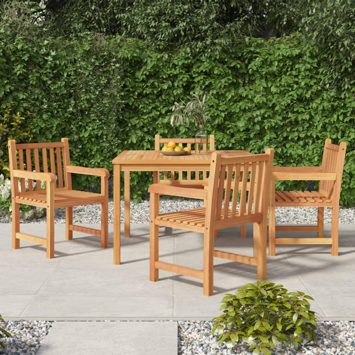 Juego de comedor para jardín 5 piezas madera maciza de teca