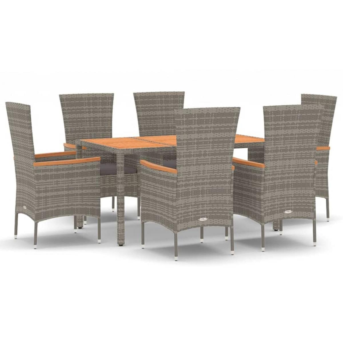 Set comedor jardín 7 pzas y cojines ratán sintético gris