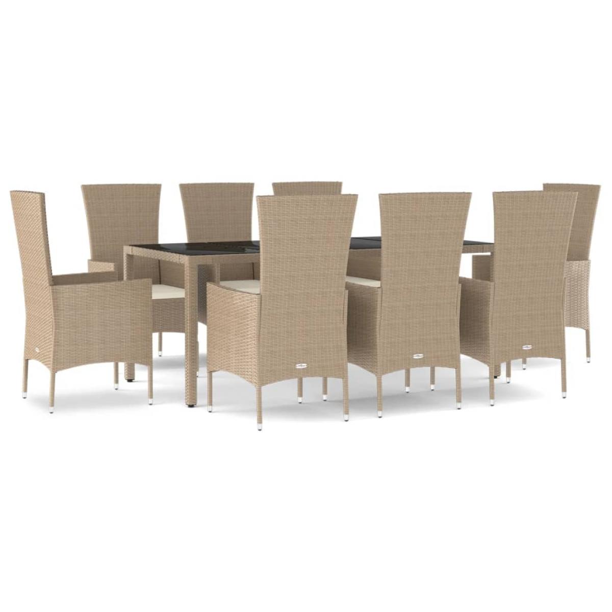 Set comedor de jardín 9 pzas con cojines ratán sintético beige