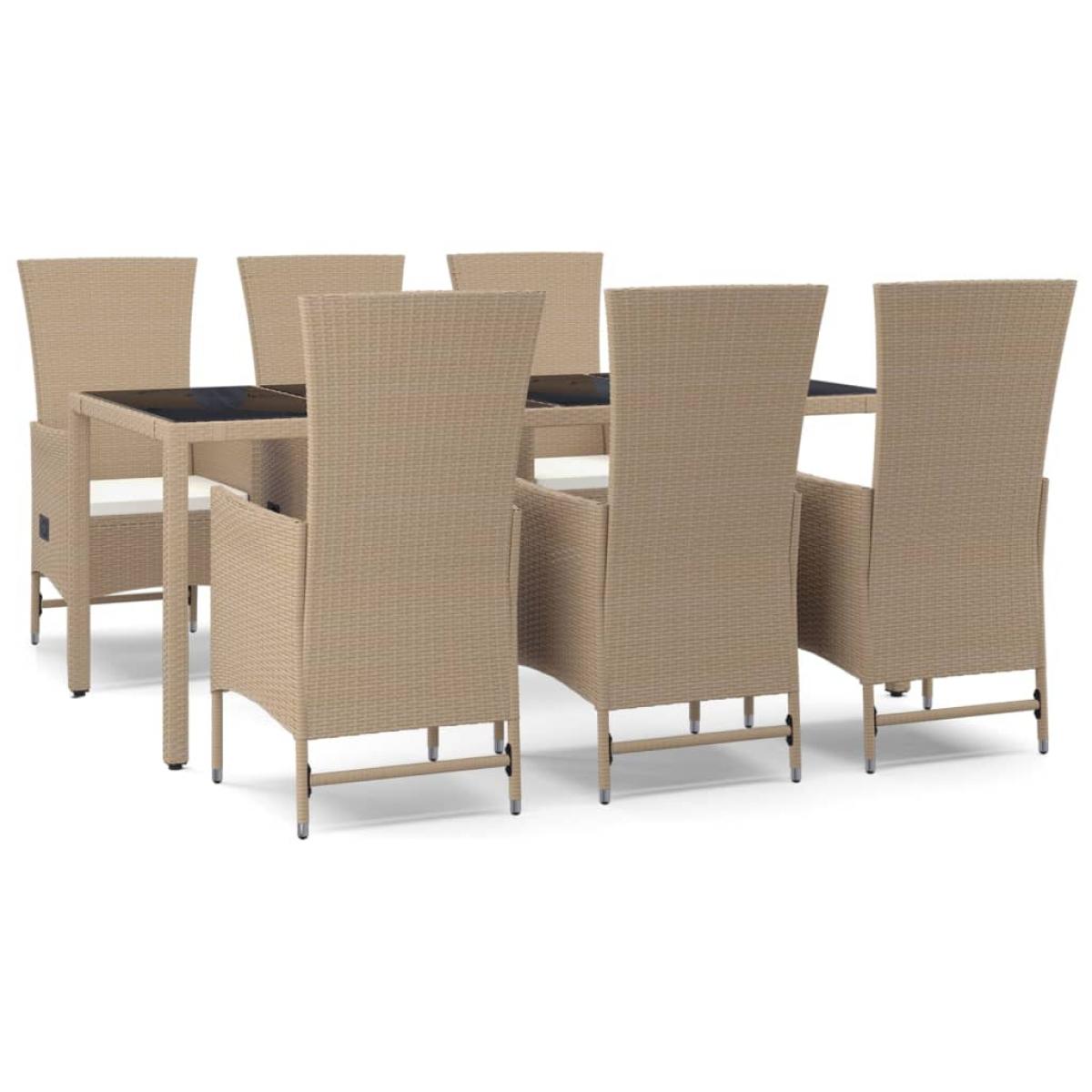 Set comedor de jardín 7 pzas con cojines ratán sintético beige