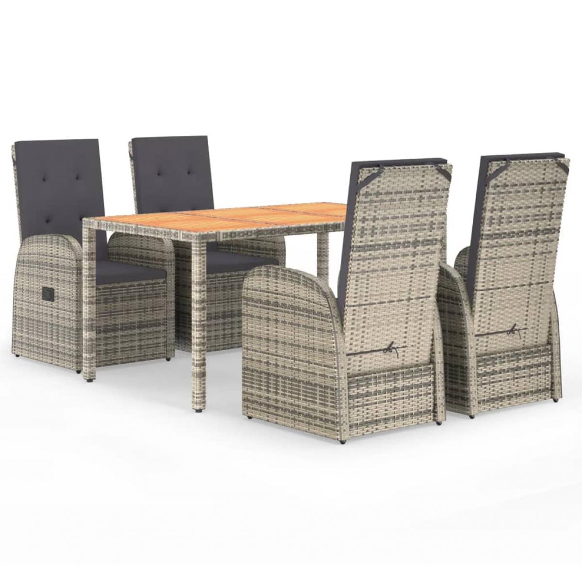 Set comedor de jardín 5 piezas con cojines ratán sintético gris