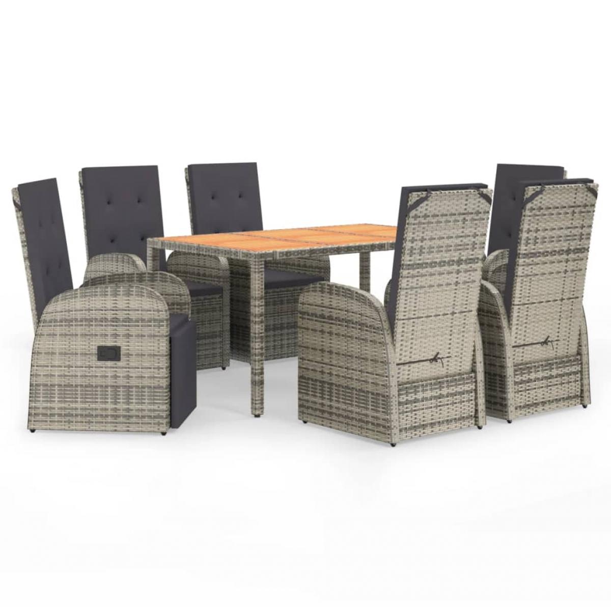 Set comedor jardín 7 pzas y cojines ratán sintético gris