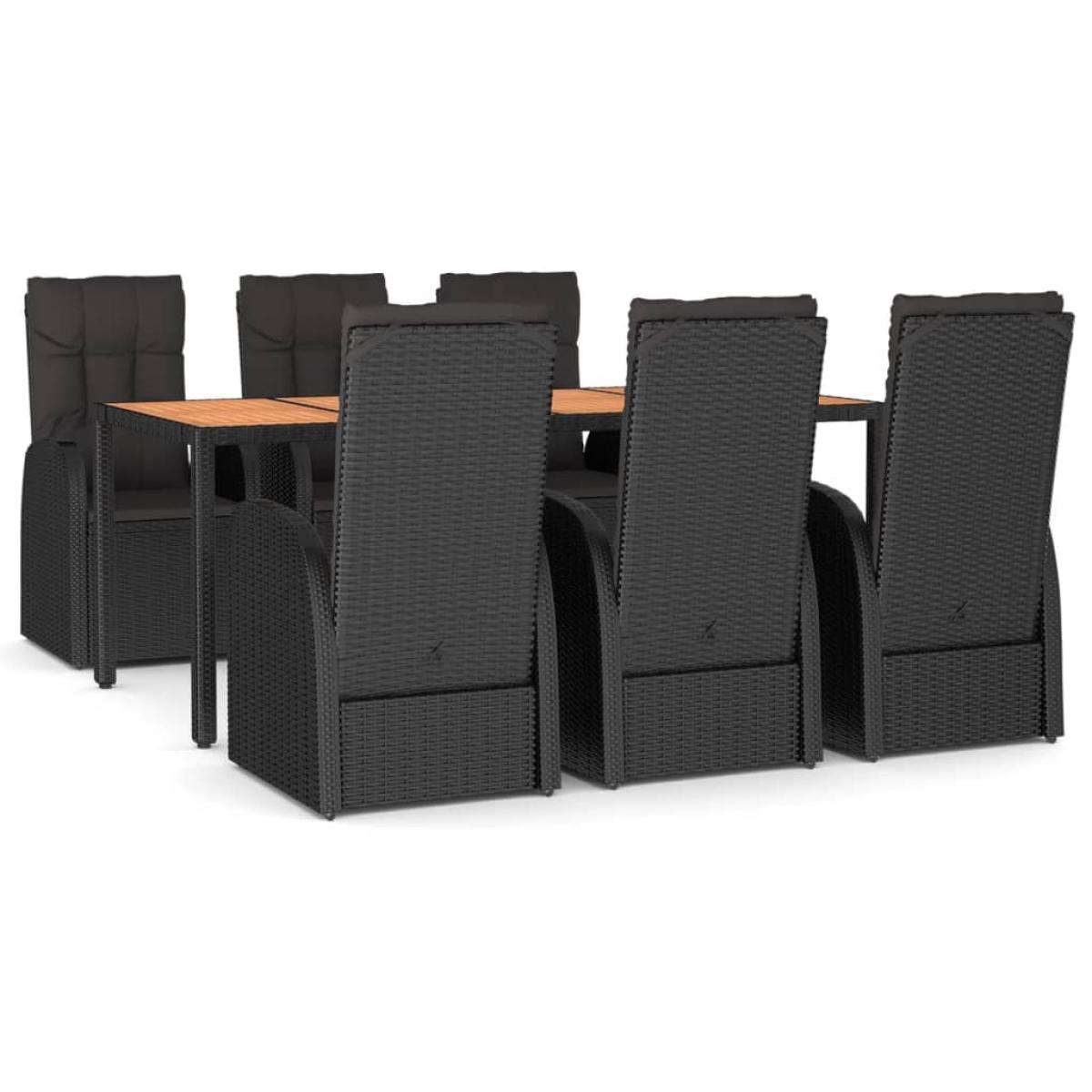 Set de comedor de jardín 7 pzas y cojines ratán sintético negro
