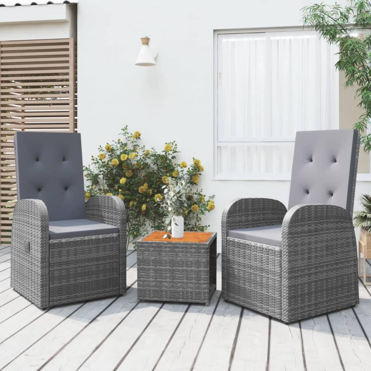 Juego muebles jardín 3 pzas madera acacia ratán sintético gris