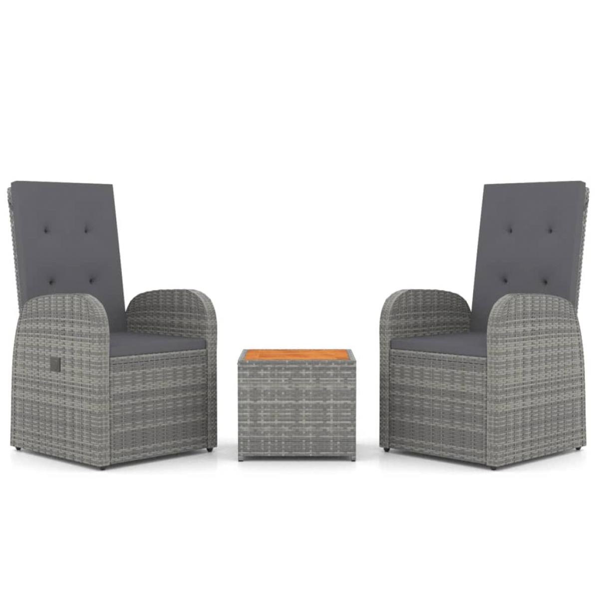 Juego muebles jardín 3 pzas madera acacia ratán sintético gris