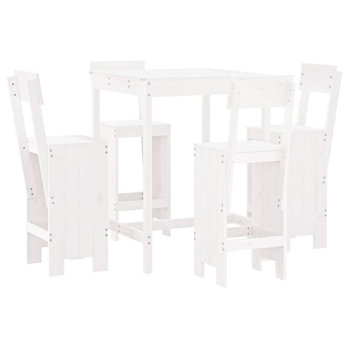 Set de mesa y taburetes altos jardín 5 pzas madera pino blanco