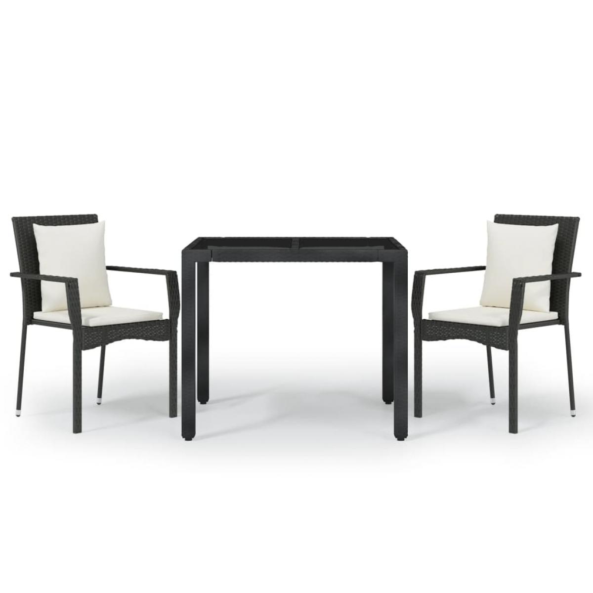 Set comedor de jardín 3 pzas con cojines ratán sintético negro