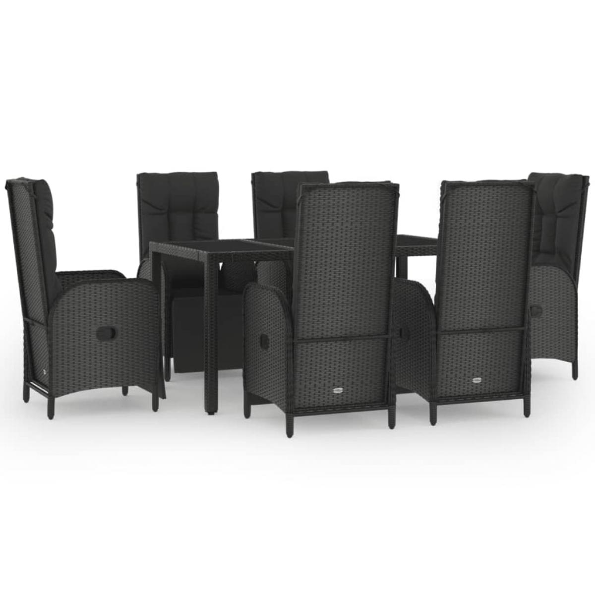 Set comedor jardín 7 pzas y cojines ratán sintético negro gris