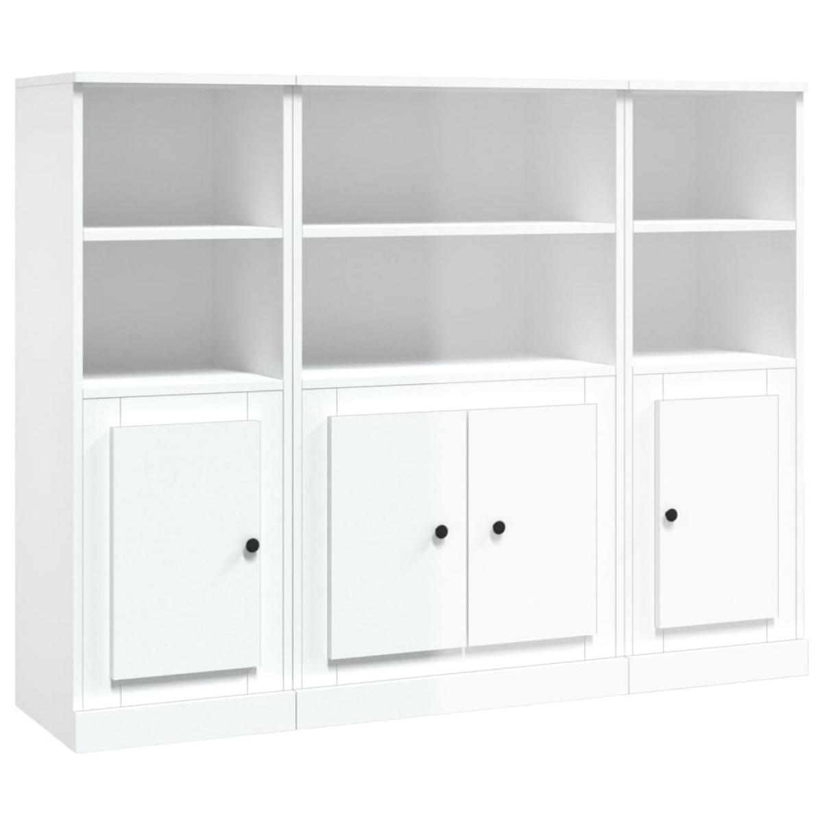 Aparador alto de madera 3 piezas contrachapada blanco brillo
