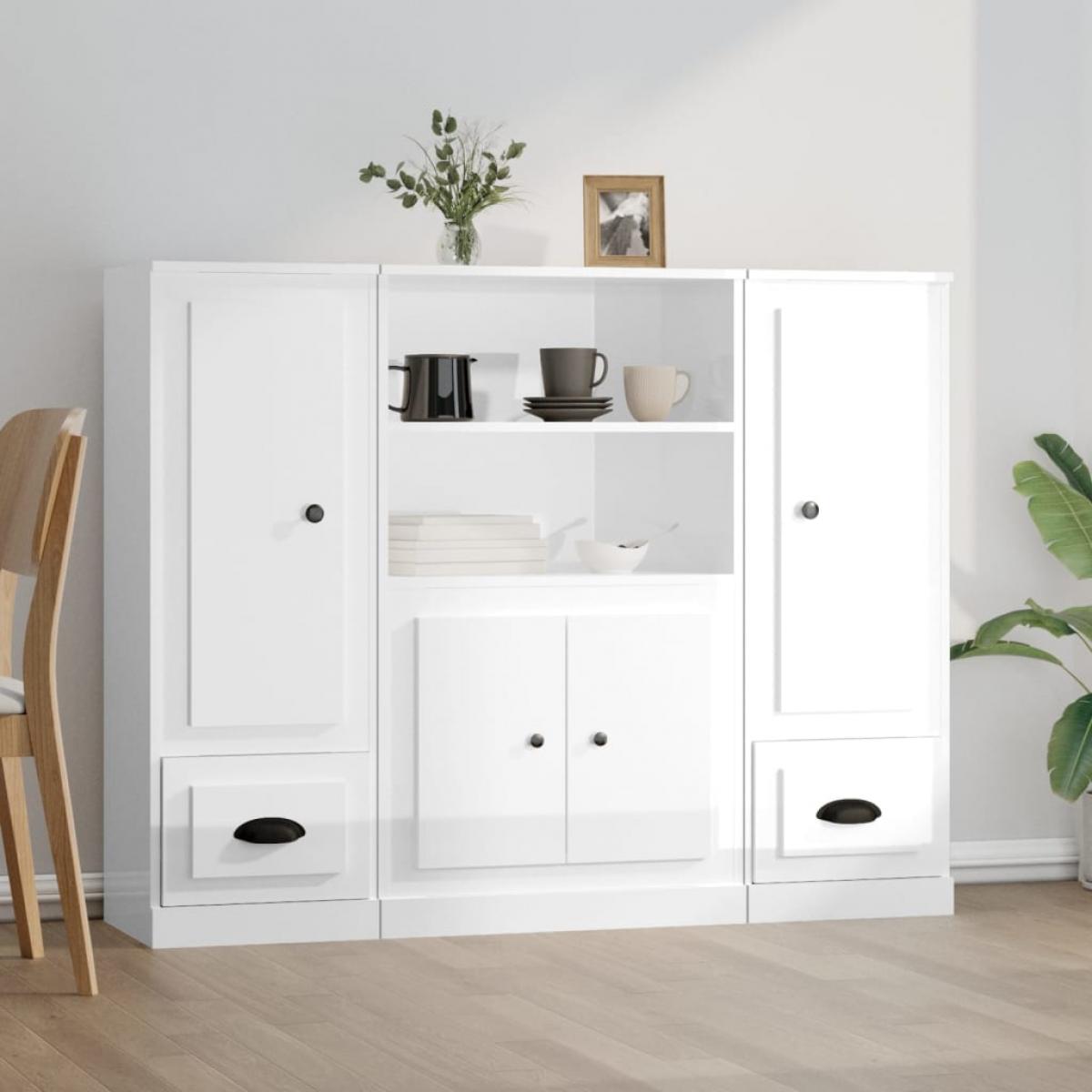 Aparador alto de madera 3 piezas contrachapada blanco brillo