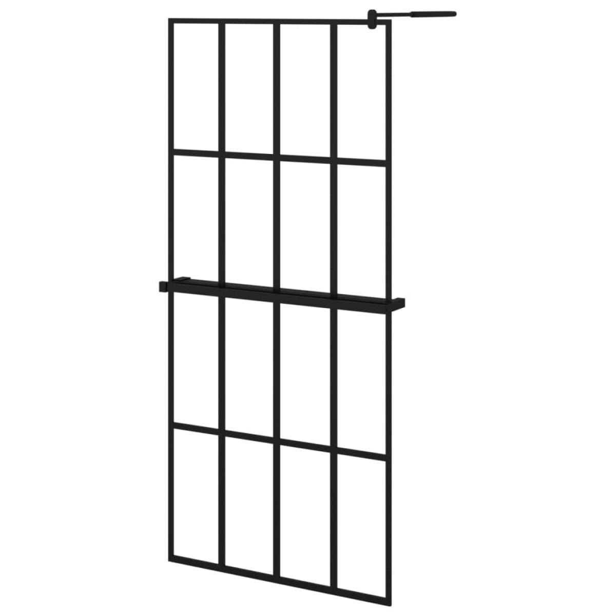 Mampara ducha con estante vidrio ESG y aluminio negro 90x195 cm