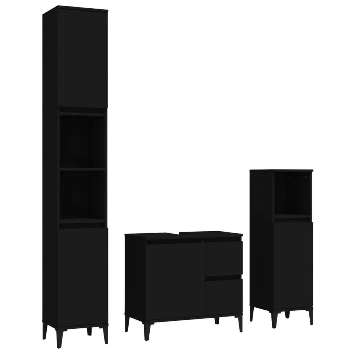 Set de muebles de baño 3 piezas madera contrachapada negro