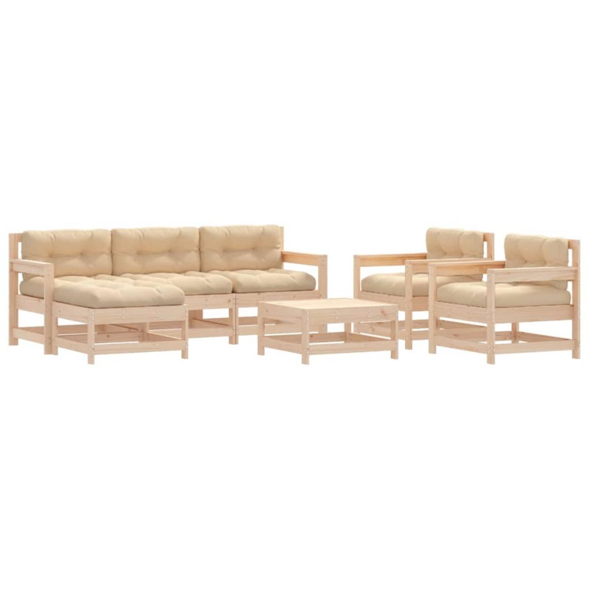 Juego de muebles de jardín 7 piezas y cojines madera maciza