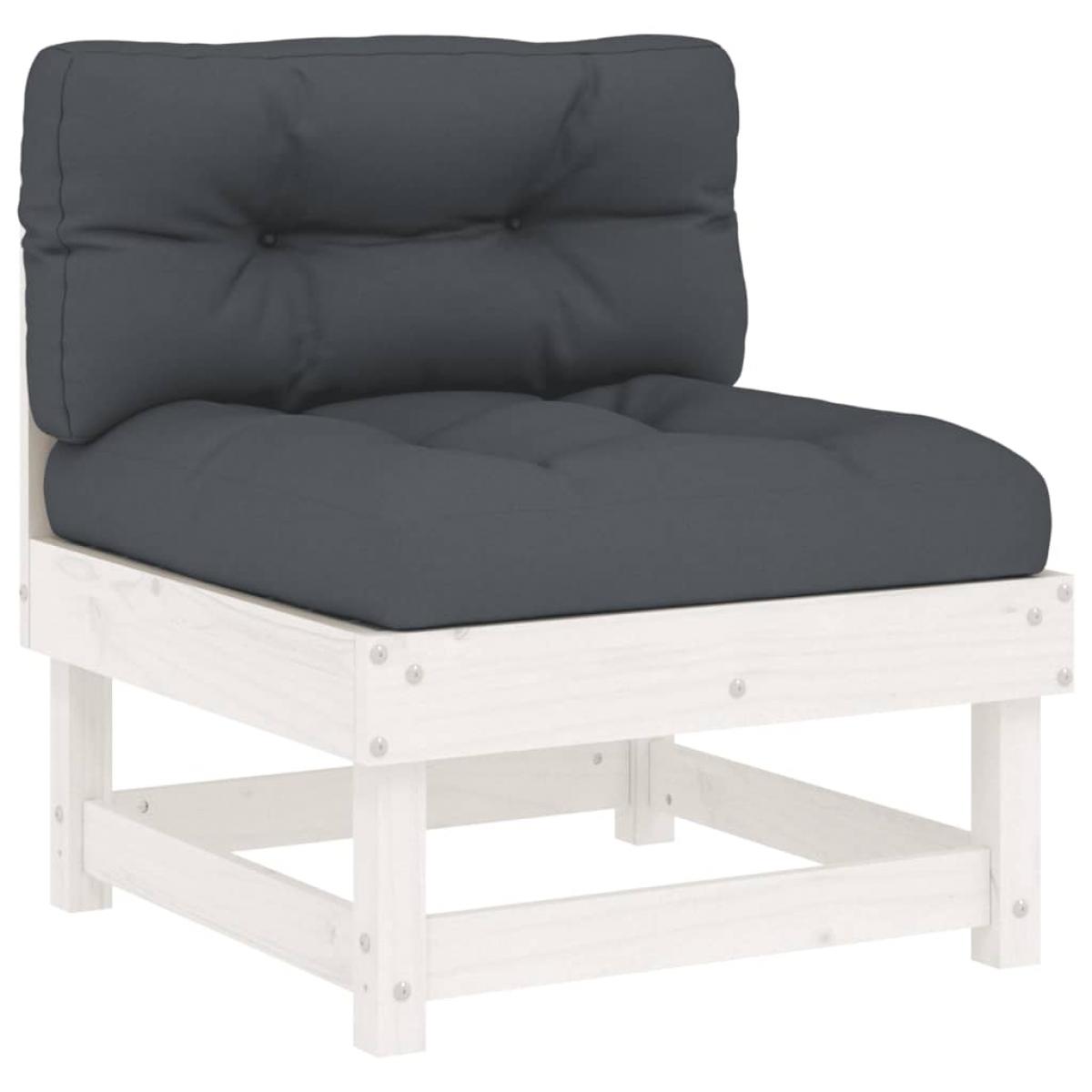 Juego de muebles jardín 6 piezas y cojines madera maciza blanco