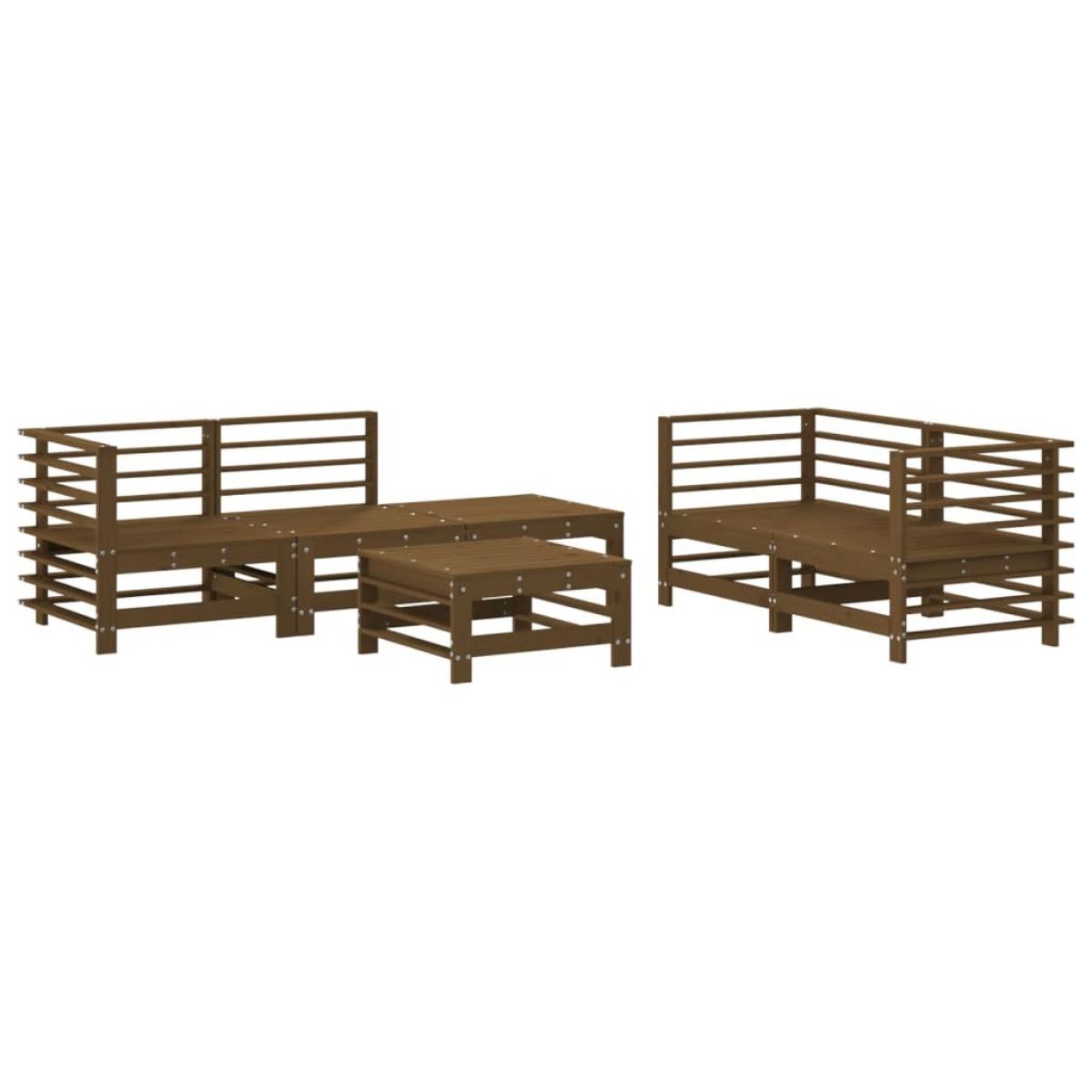 Juego muebles de jardín 6 piezas madera maciza pino marrón miel