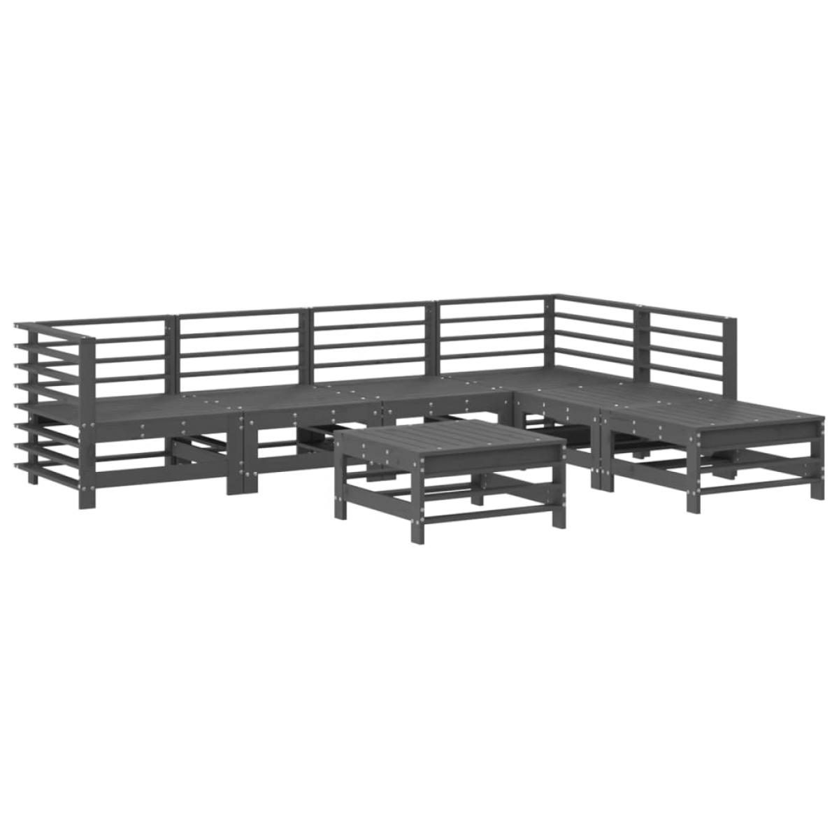 Juego de muebles de jardín 7 piezas madera maciza de pino gris