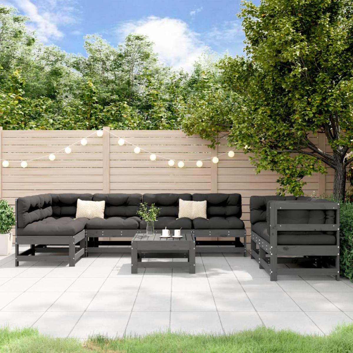Juego de muebles de jardín 8 piezas madera maciza de pino