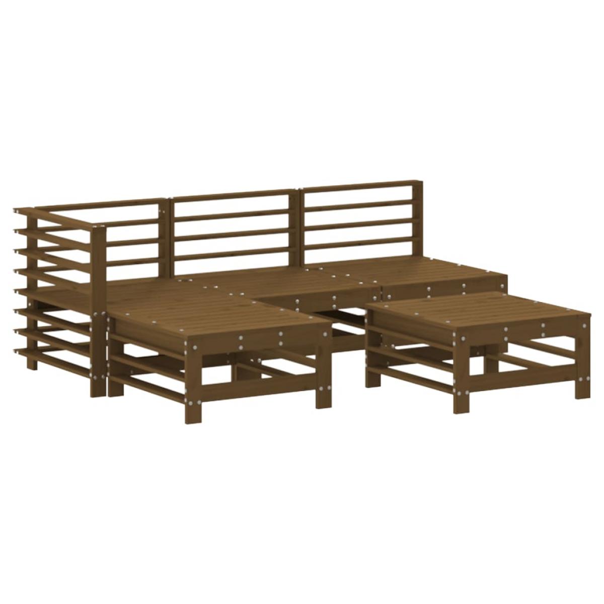 Juego de sofás de jardín 5 pzas madera maciza pino marrón miel