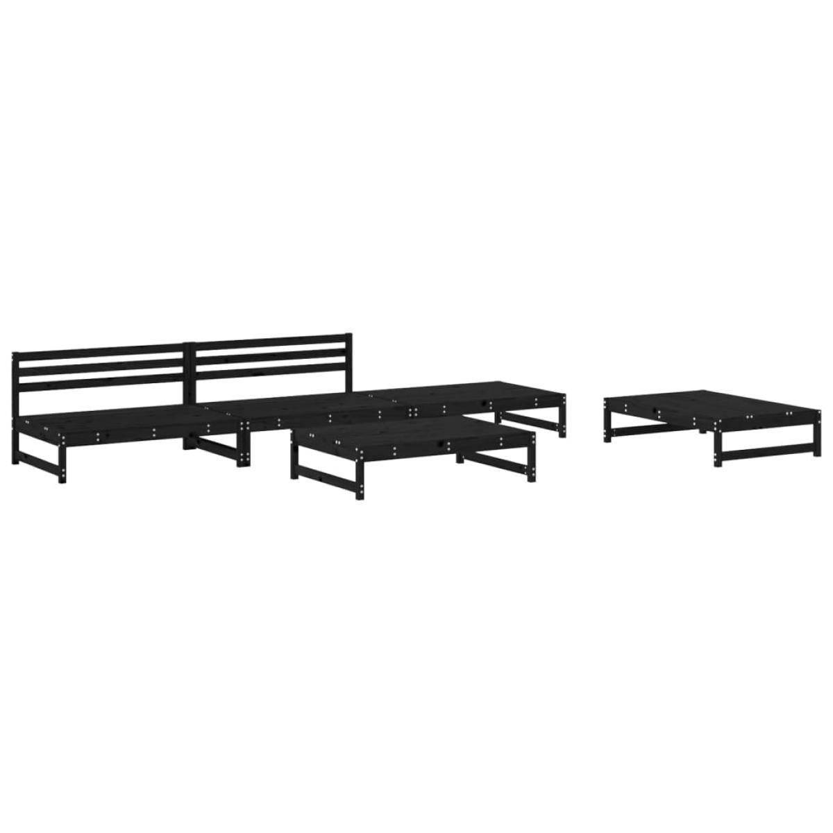 Juego de sofás de jardín 5 piezas madera maciza de pino negro
