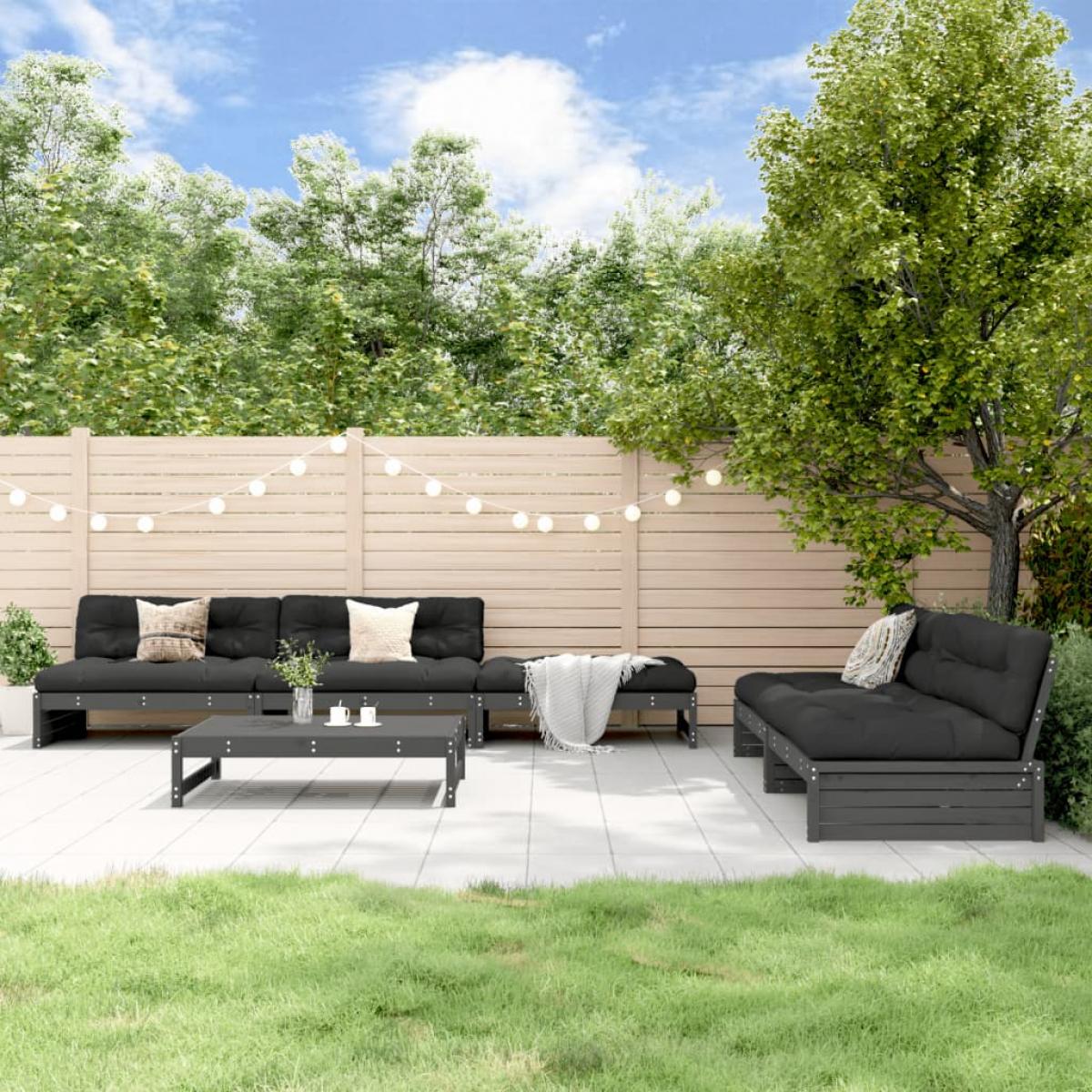Mesa y taburetes altos jardín 6 pzas madera maciza de pino gris