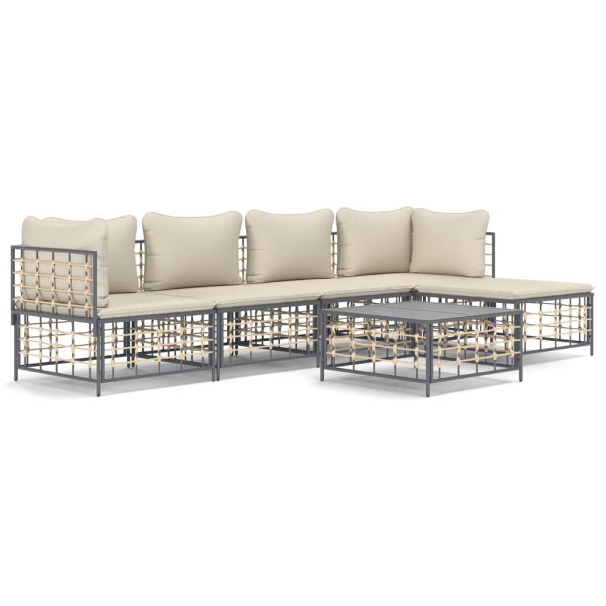 Juego de muebles de jardín 6 pzas cojines antracita ratán PE