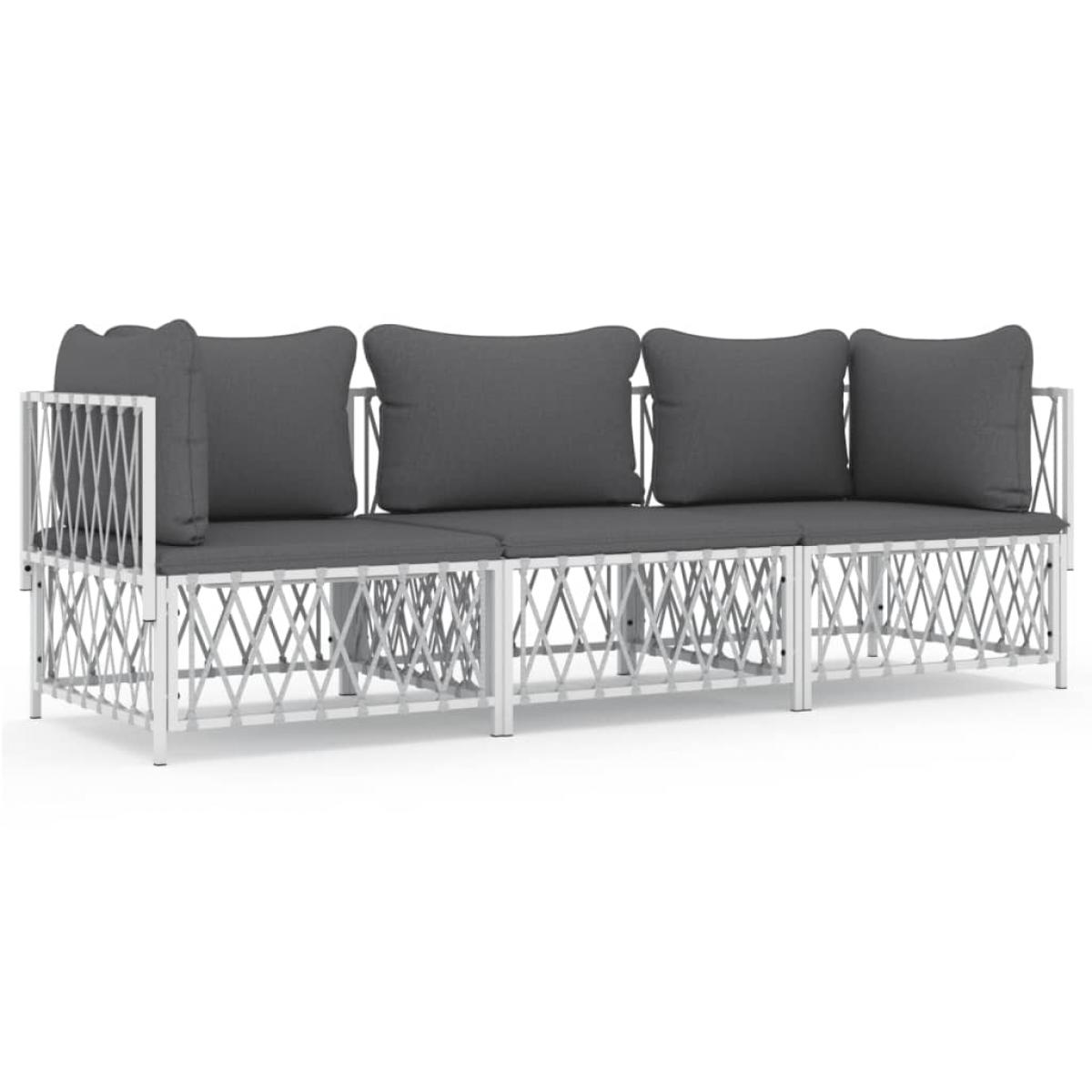 Juego de muebles de jardín 3 piezas con cojines acero blanco