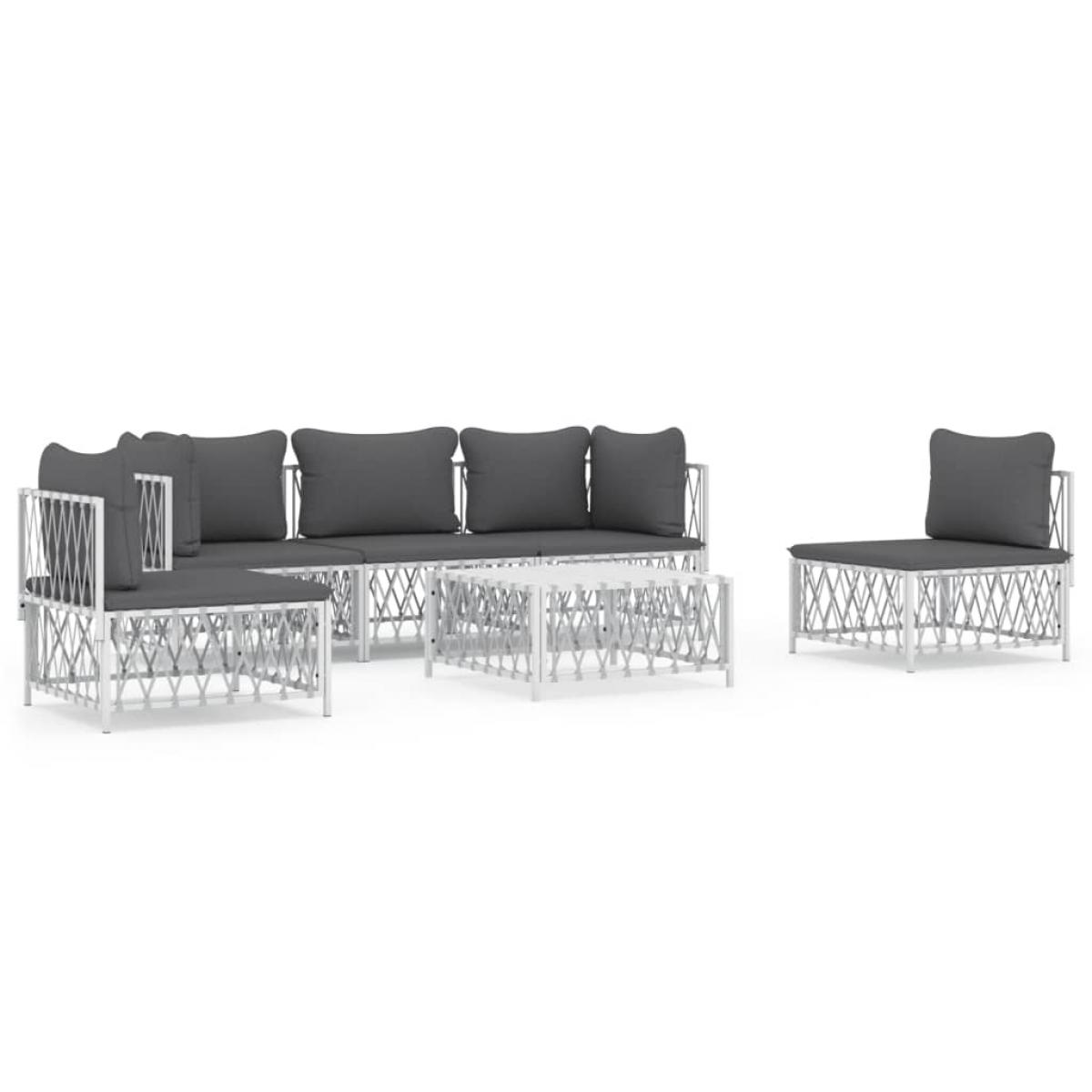 Juego de muebles de jardín 6 piezas y cojines acero blanco