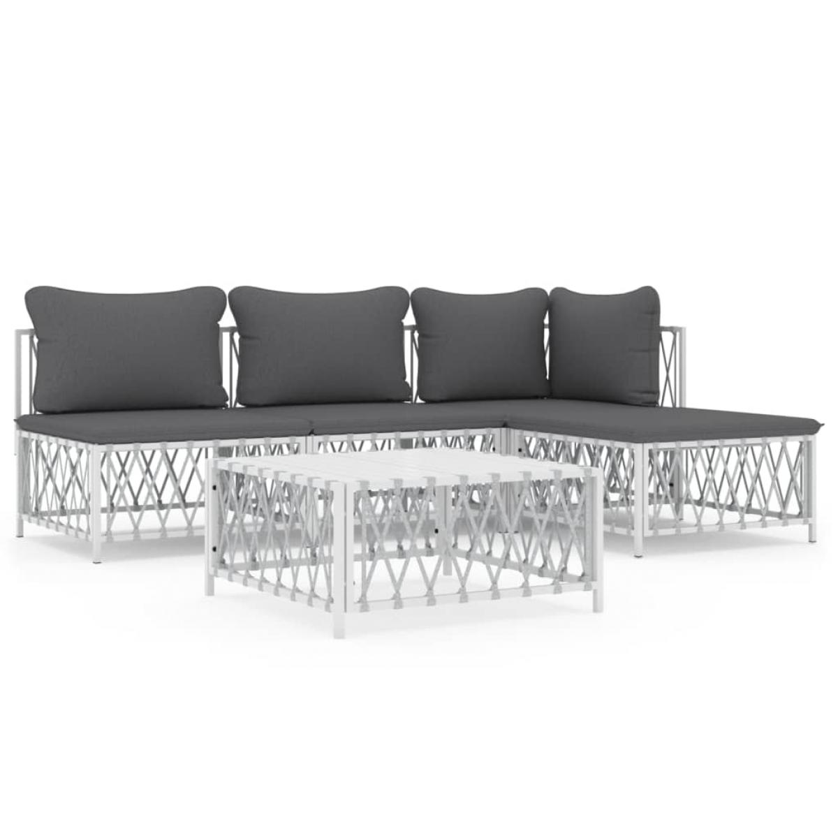 Juego de muebles de jardín 5 piezas y cojines acero blanco