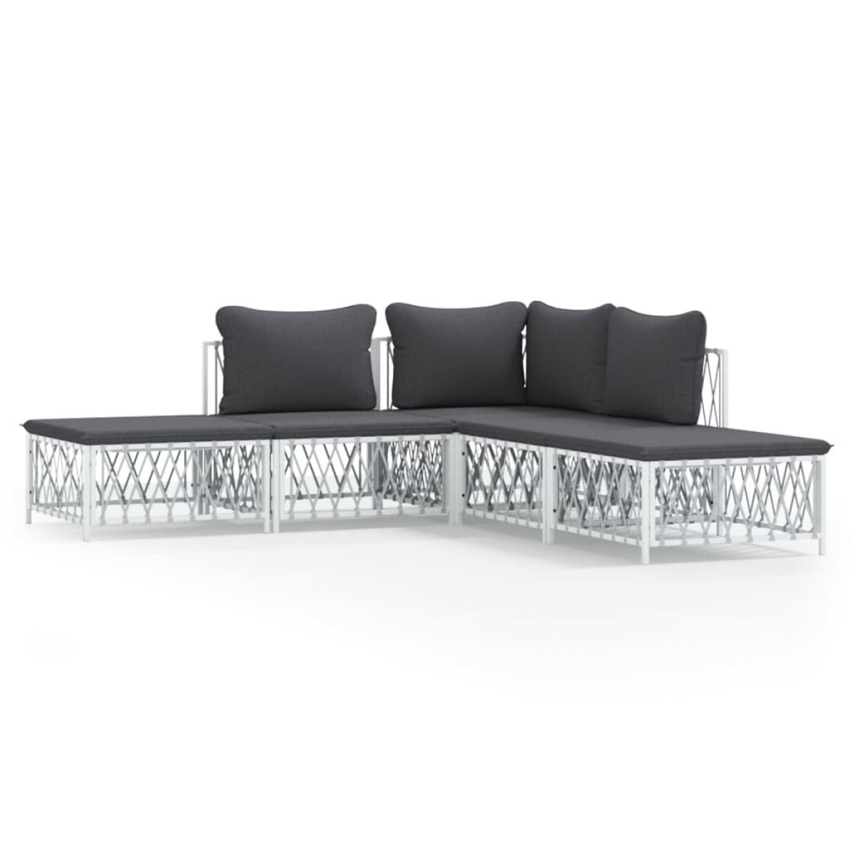 Juego de muebles de jardín 5 piezas y cojines acero blanco