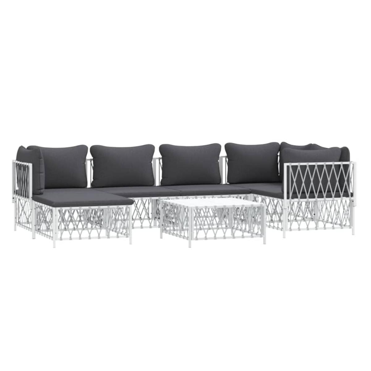 Juego de muebles de jardín 7 piezas con cojines acero blanco