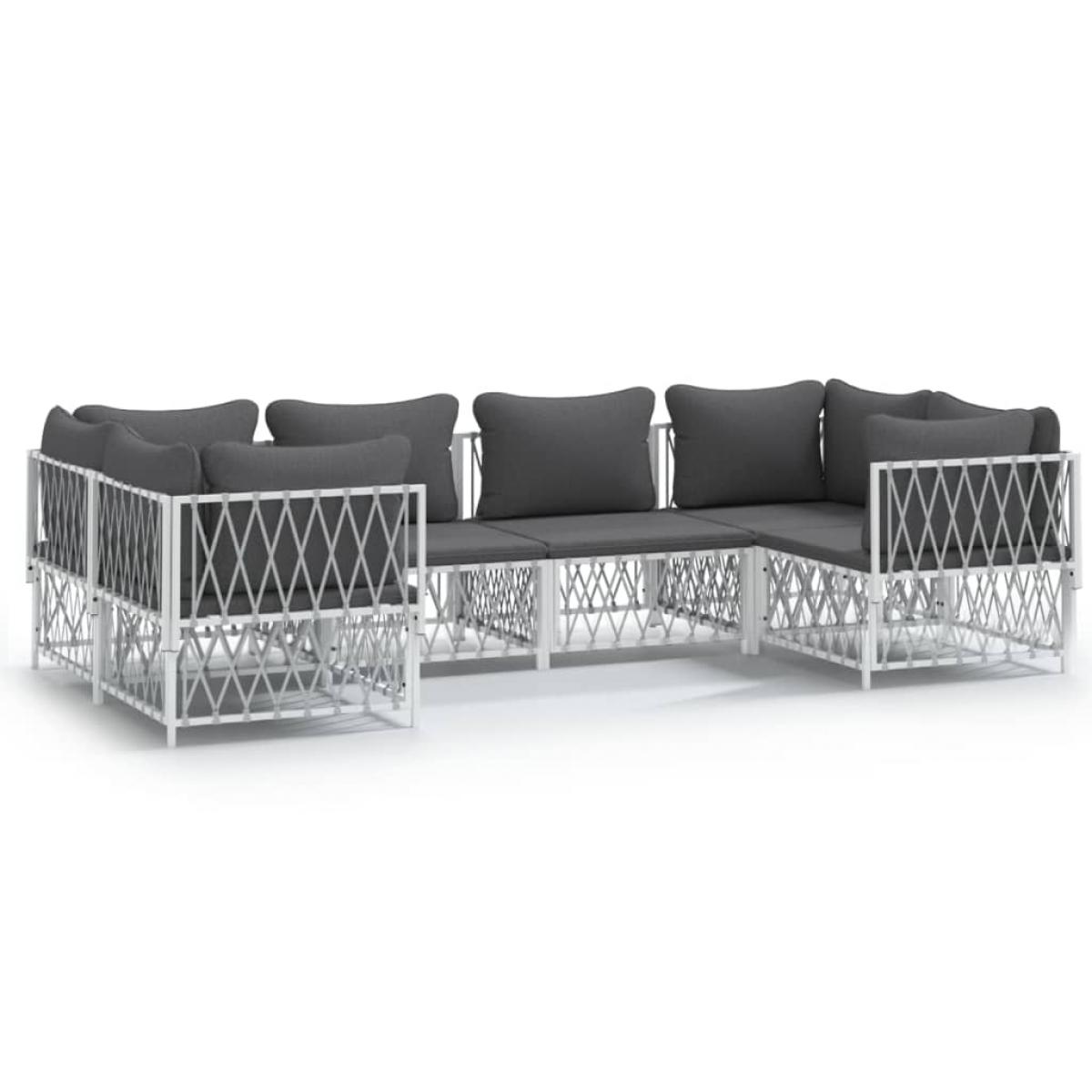 Juego de muebles de jardín 6 piezas con cojines acero blanco