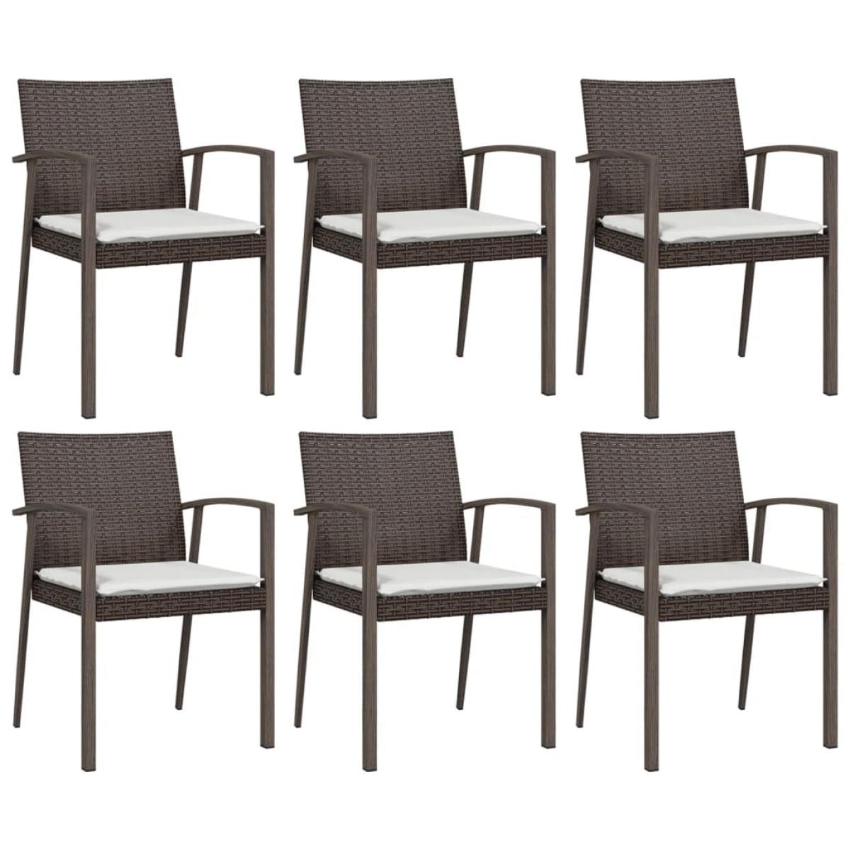 Sillas jardín cojines 6 uds ratán sintético marrón 56,5x57x83cm