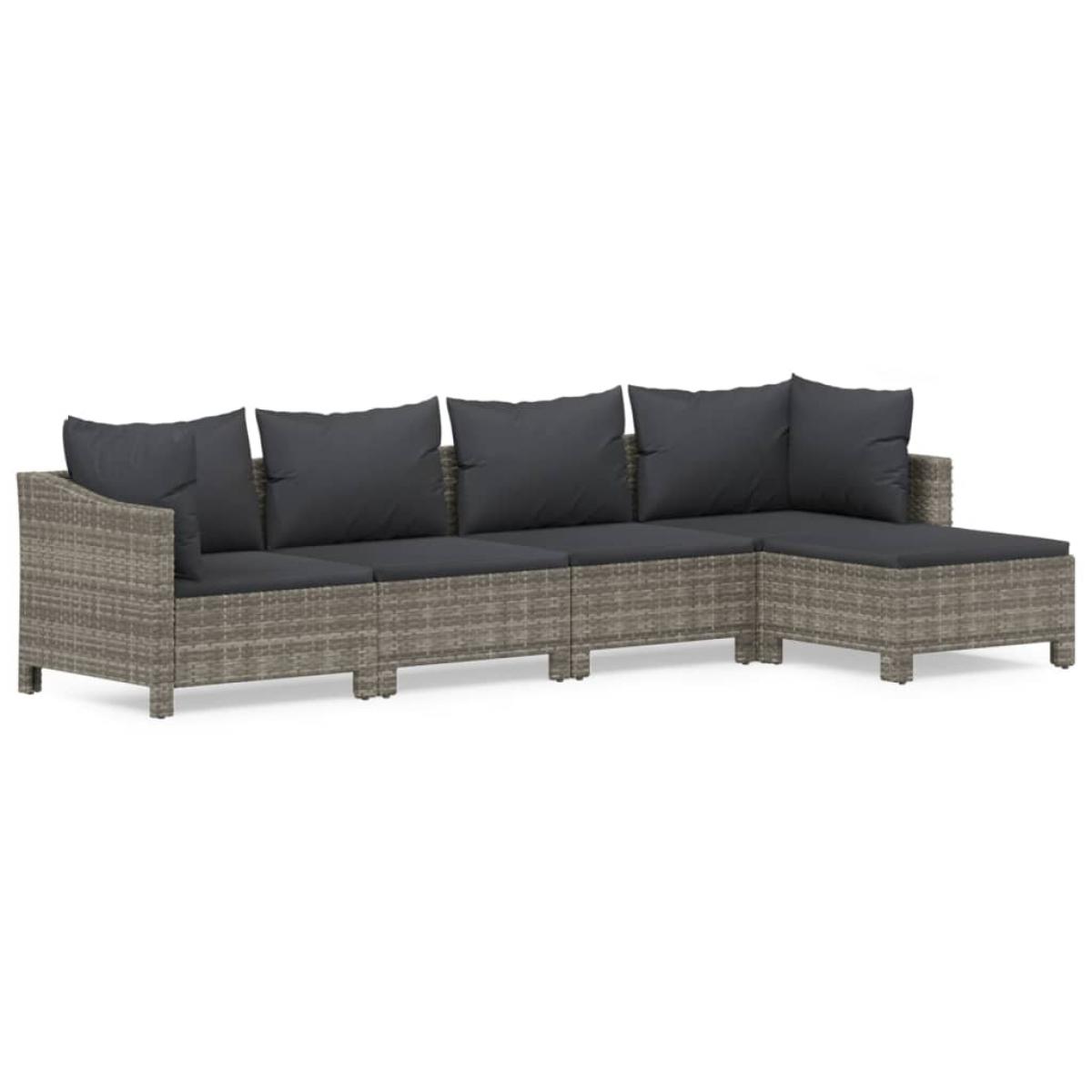 Set de muebles de jardín 5 pzas y cojines ratán sintético gris